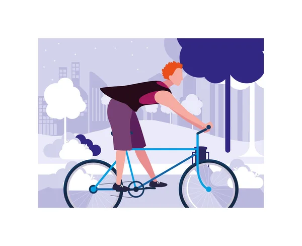 Homme avec vélo, homme avec un mode de vie sain — Image vectorielle