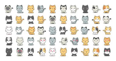 Beyaz arka plan üzerinde sevimli kediler kümesi