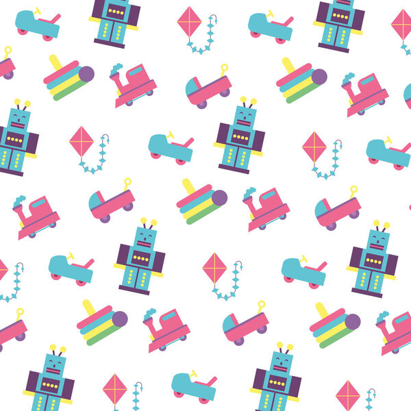 pattern of toys for small children on white background
