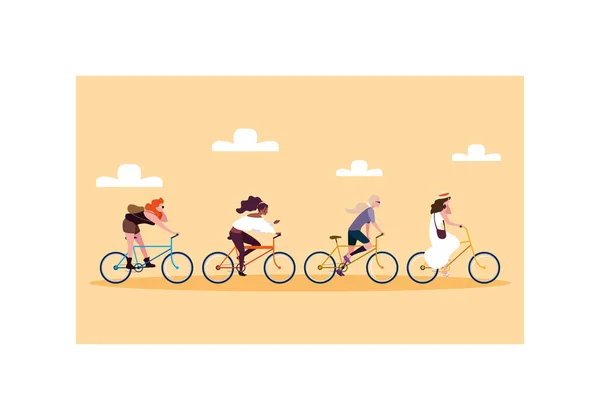 Mujeres con bicicleta, mujeres con un estilo de vida saludable — Vector de stock