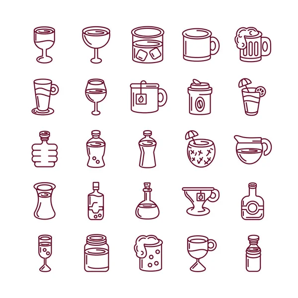 Boissons chaudes et boissons ensemble icône, style ligne — Image vectorielle