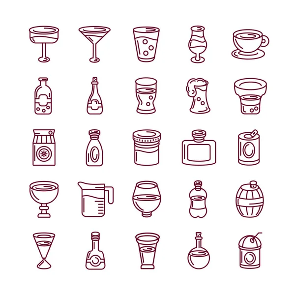 Набор иконок для напитков и коктейлей, стиль линии — стоковый вектор