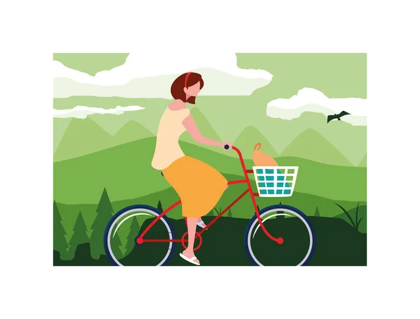 Femme avec vélo, femme avec un mode de vie sain — Image vectorielle