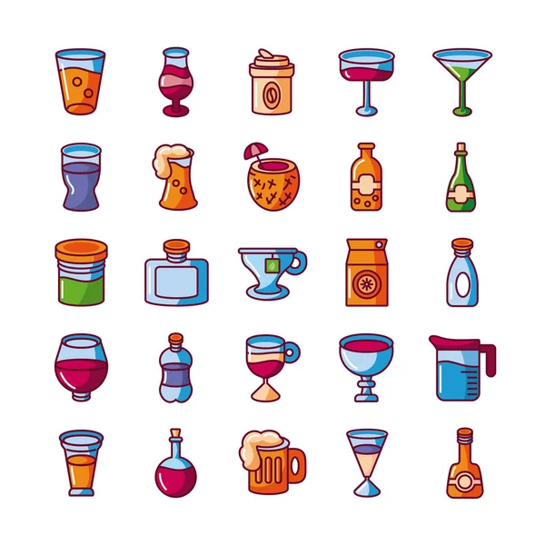 Drankjes en cocktails pictogrammen set, vullen stijl — Stockvector