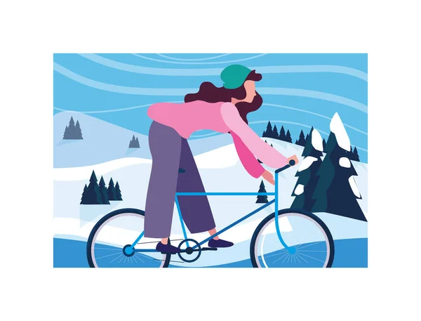 Femme avec vélo, femme avec un mode de vie sain — Image vectorielle