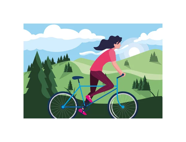 Woman with bicycle, woman with healthy lifestyle — Stock Vector