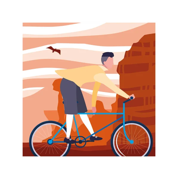 Homme avec vélo, homme avec un mode de vie sain — Image vectorielle