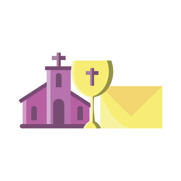 Église avec croix catholique en fond blanc — Image vectorielle