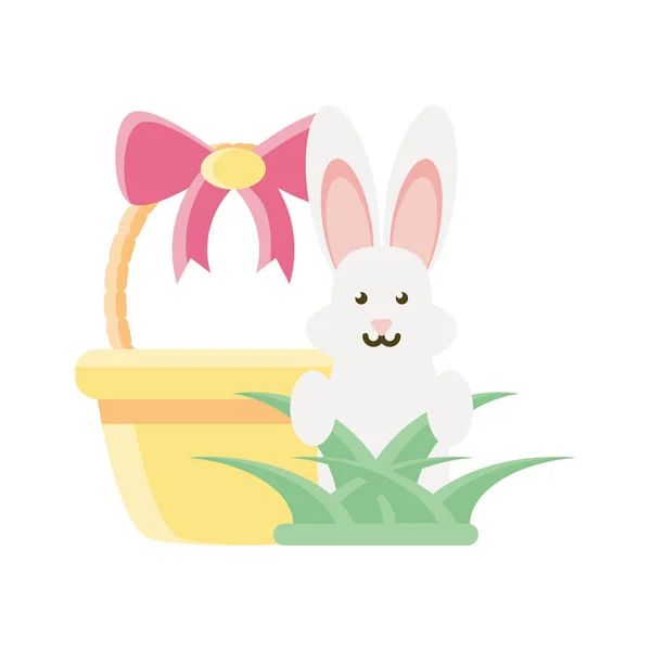 Mignon lapin dans le panier sur fond blanc — Image vectorielle