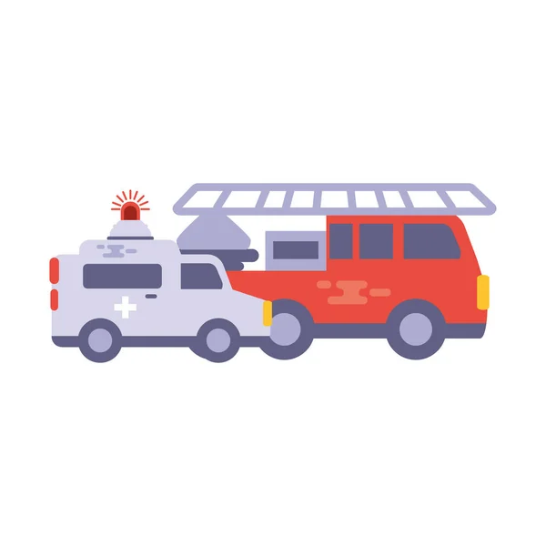 Ambulanza con camion dei pompieri su sfondo bianco — Vettoriale Stock