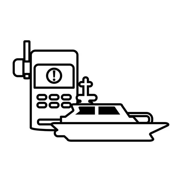 Boot met walkie talkie op witte achtergrond — Stockvector