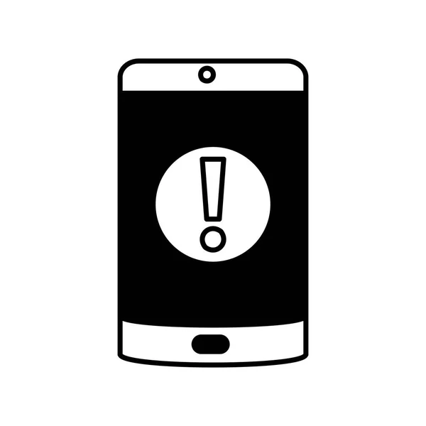 Smart phone con segnale di allarme su sfondo bianco — Vettoriale Stock