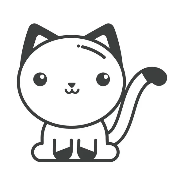Gato bonito no fundo branco, ícone de estilo de linha — Vetor de Stock