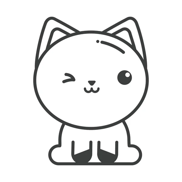 Chat mignon sur fond blanc, icône de style ligne — Image vectorielle