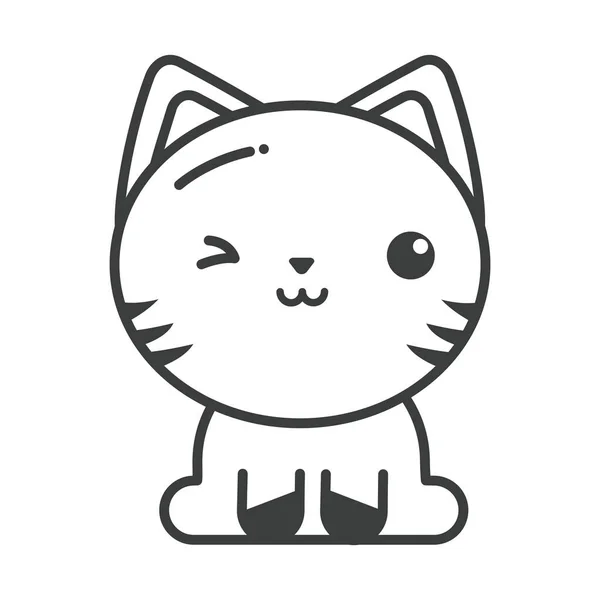 흰색 배경에 귀여운 고양이, 라인 스타일 아이콘 — 스톡 벡터