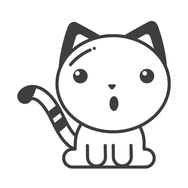 Roztomilý kočka na bílém pozadí, linie styl ikony — Stockový vektor