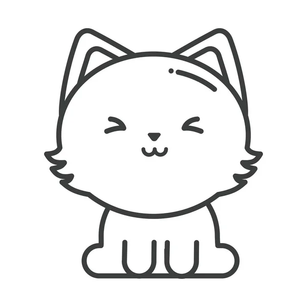 Gato bonito no fundo branco, ícone de estilo de linha —  Vetores de Stock