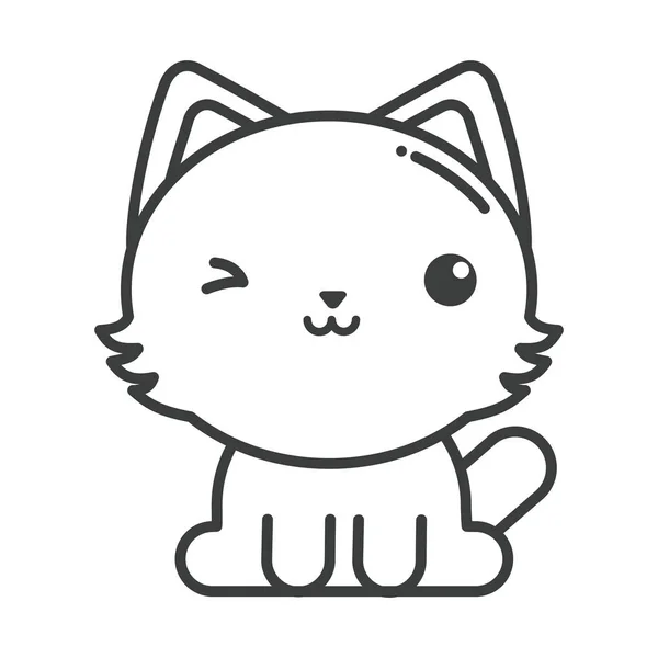 흰색 배경에 귀여운 고양이, 라인 스타일 아이콘 — 스톡 벡터