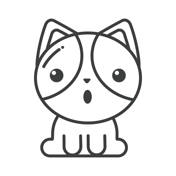 Roztomilý kočka na bílém pozadí, linie styl ikony — Stockový vektor