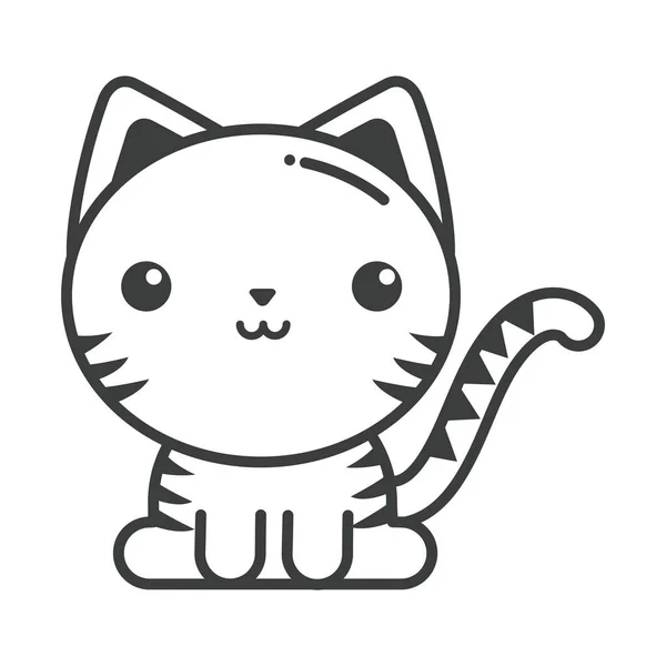 Cute cat on white background, line style icon — Stock Vector