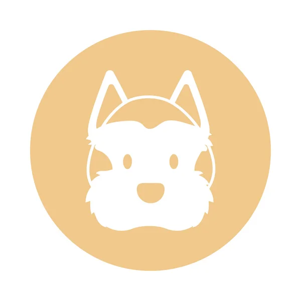 Tête de chien mignon, bloc et icône de style plat — Image vectorielle