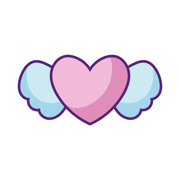 Coeur avec icône ailes, style plat — Image vectorielle