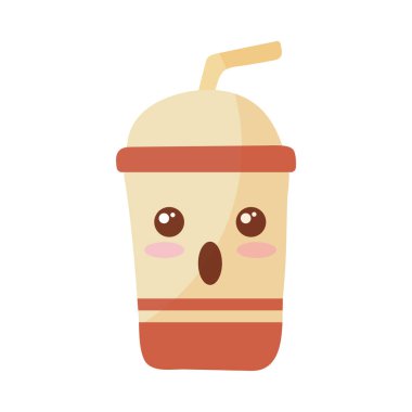 Beyaz arka planda saman bulunan içecekler için tek kullanımlık bardak