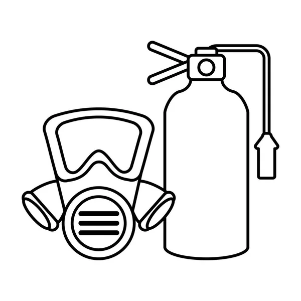 Masque respiratoire avec extincteur sur fond blanc — Image vectorielle