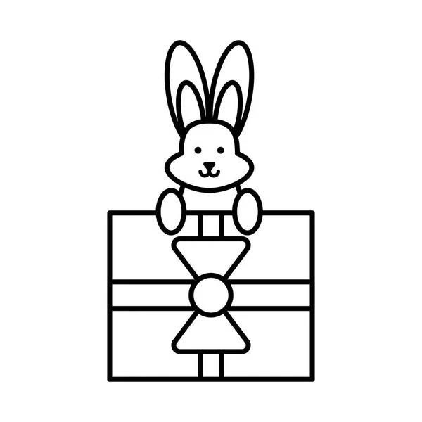 Roztomilý králíček v vánoční dárkové krabice na bílém pozadí — Stockový vektor