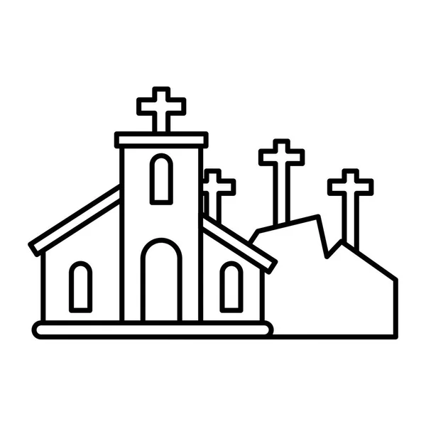 Церковь с католическим крестом на белом фоне — стоковый вектор
