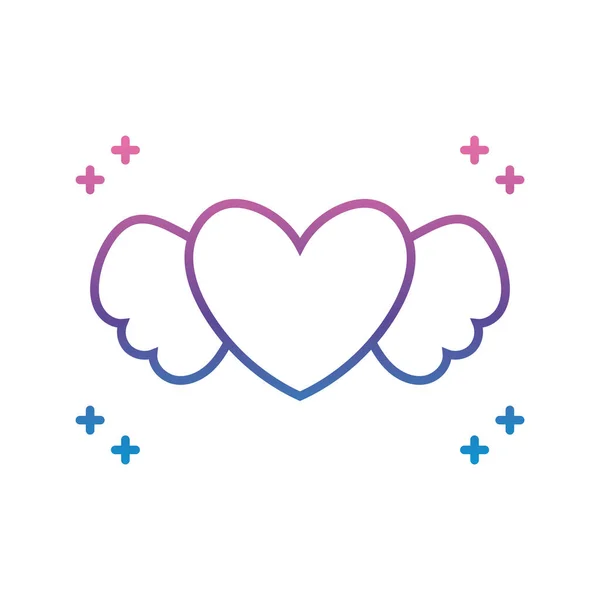 Coeur avec icône ailes, style ligne dégradée — Image vectorielle