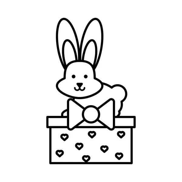 白い背景のクリスマスのギフトボックスでかわいいウサギ — ストックベクタ