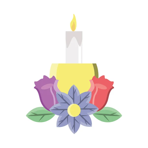 Candlestick with flowers in white background — Stock Vector