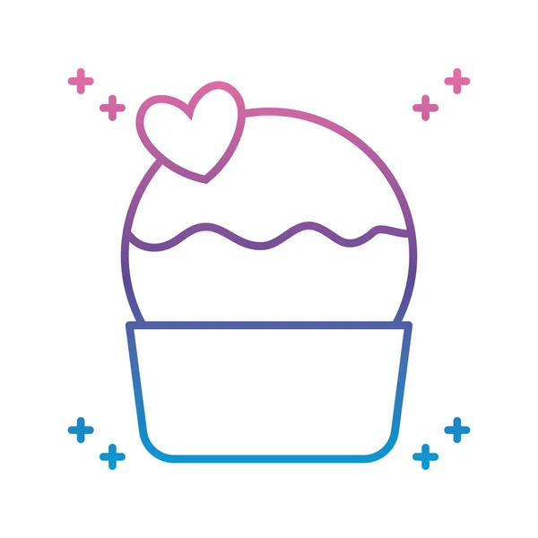 Cupcake avec icône coeur, style ligne dégradée — Image vectorielle