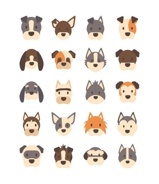 Zestaw ikon twarzy różnych ras psów — Wektor stockowy