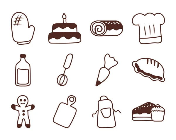 Набор иконок пекарни, иконка стиль линии — стоковый вектор