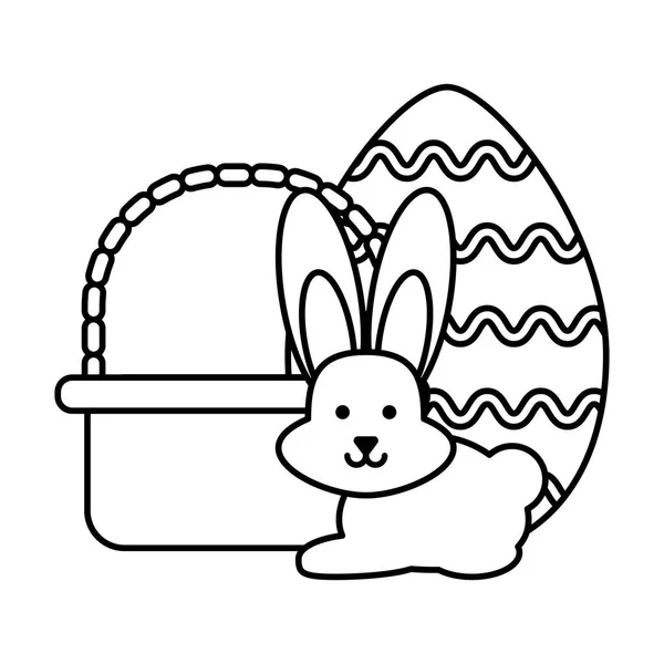 Roztomilý králík v košíku na bílém pozadí — Stockový vektor