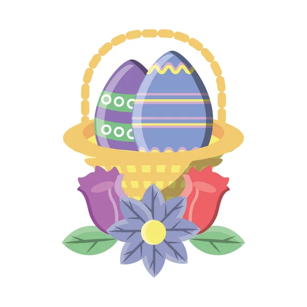 Huevos de Pascua en cesta sobre fondo blanco — Vector de stock