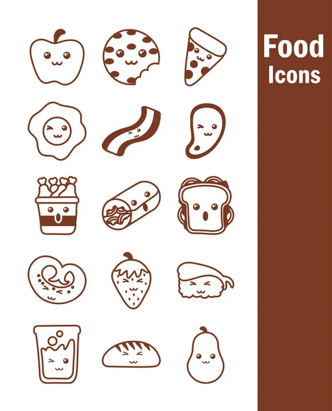 Set von Symbolen kawaii Essen, Linie Stil-Symbol — Stockvektor