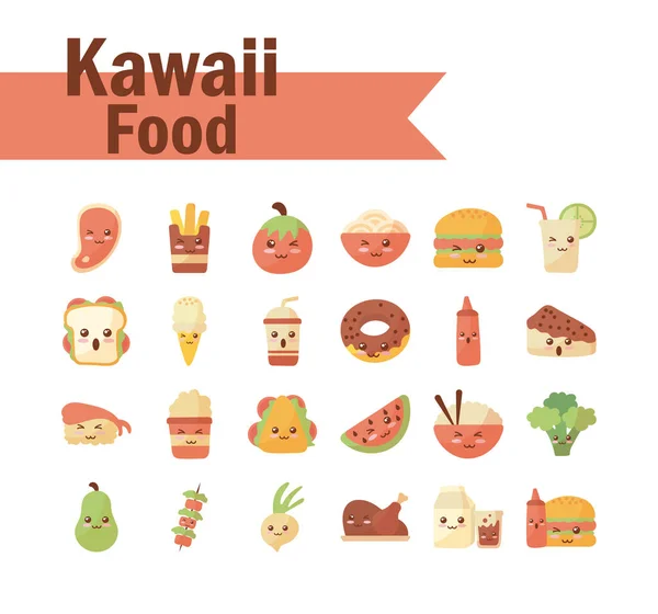 Conjunto de iconos kawaii alimentos sobre fondo blanco — Vector de stock