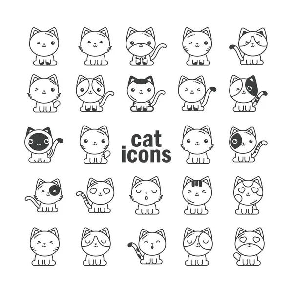 Conjunto de gatos lindos sobre fondo blanco, icono de estilo de línea — Vector de stock