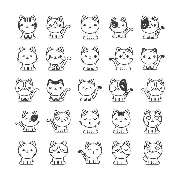Conjunto de gatos lindos sobre fondo blanco, icono de estilo de línea — Vector de stock