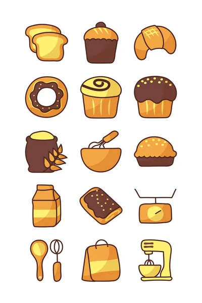 Set of icons bakery on white background — Stock Vector