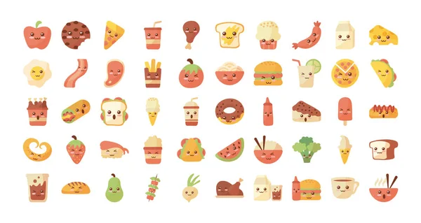 Set van pictogrammen kawaii voedsel op witte achtergrond — Stockvector
