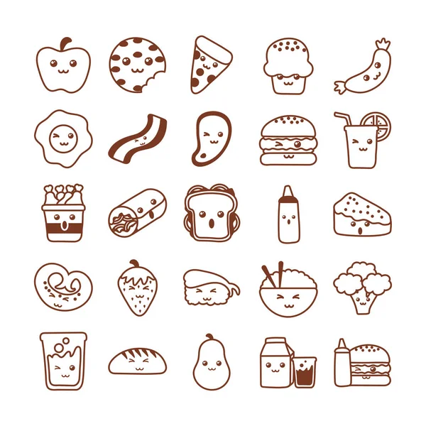 Set of icons kawaii food , line style icon — Stock Vector