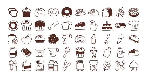 Conjunto de iconos panadería, icono de estilo de línea — Vector de stock