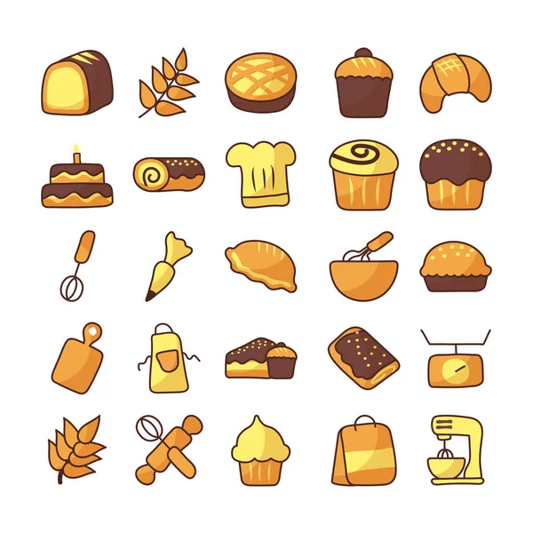 Set of icons bakery on white background — Stock Vector