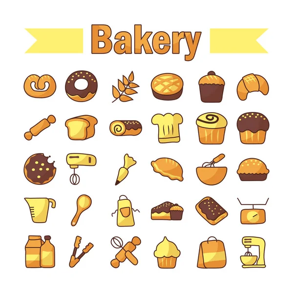 Set of icons bakery on white background — Stock Vector