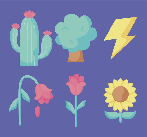 Set de cactus et icônes, design coloré — Image vectorielle