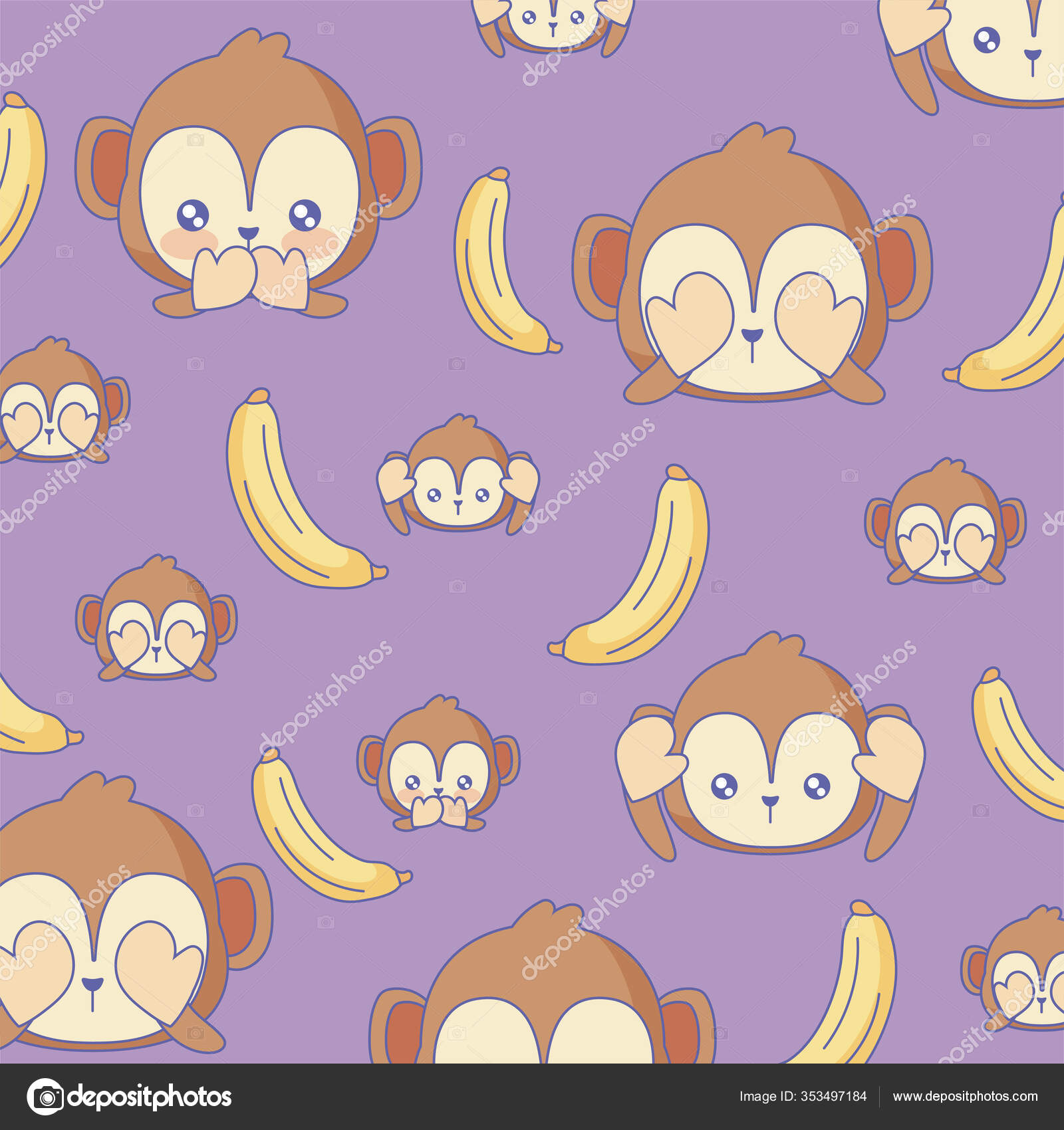 Macacos engraçados com Bananas Design de padrão vetorial sem costura